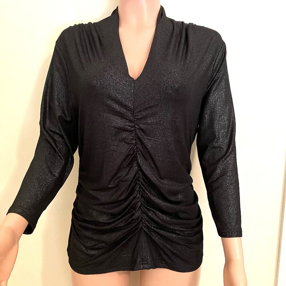 Black Sheen Stetch Ruched Top, Party Fashion, Raphaella, NWT